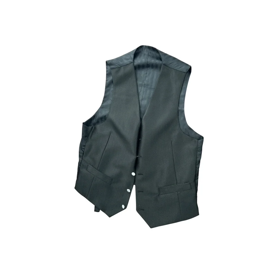 Braveman Mens 3 Piece Suit Set Charcoal Grey White Piping Blazer Vest Pants